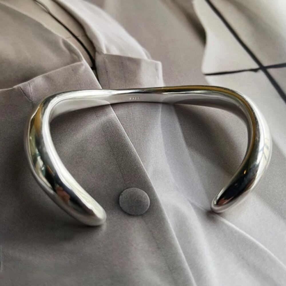 Sterling Silver Bangle Bracelet, Irregular Cuff Geometric, Vermeil